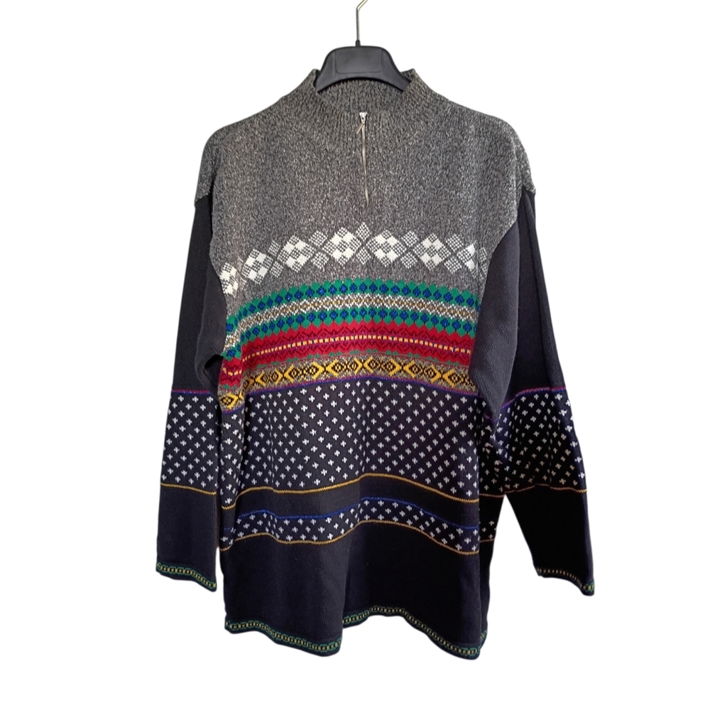 Men's/ Unisex Turtleneck Vintage Sweater with Multicolor Pattern